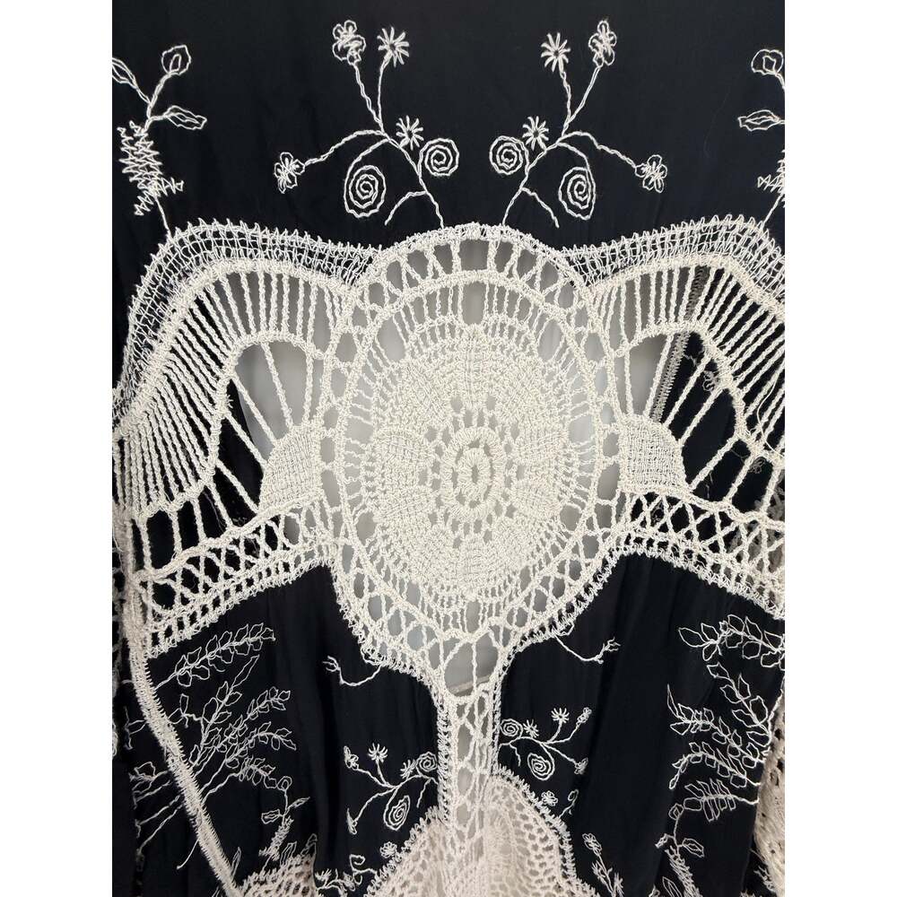 Boho Kimono Cardigan Black Ecru Crochet Lace Embroidered Duster Womens Plus 2X - Picture 7 of 8